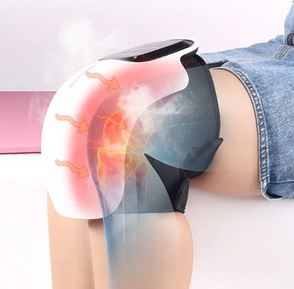 Illustration showing how to wear the FlexoraKnee massager on the knee